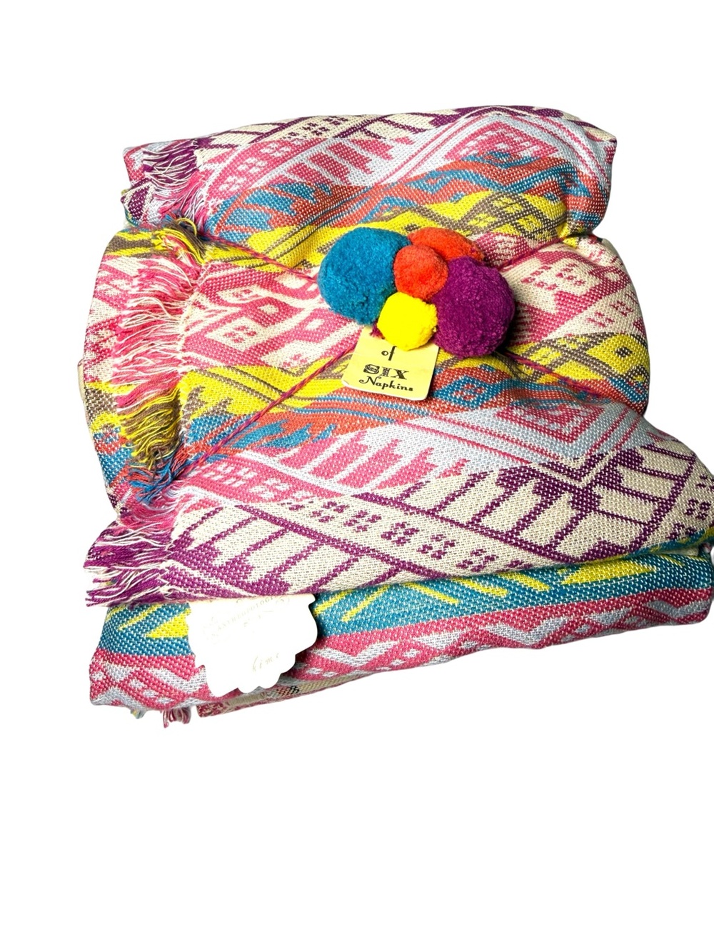 Anthropologie Napkins Bohemian Pink, Yellow, Blue, Purple. 6 nwt